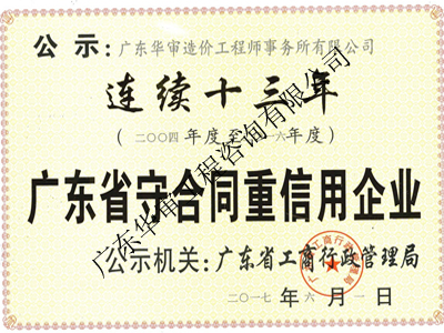 “守合同重信用企業”榮譽證書